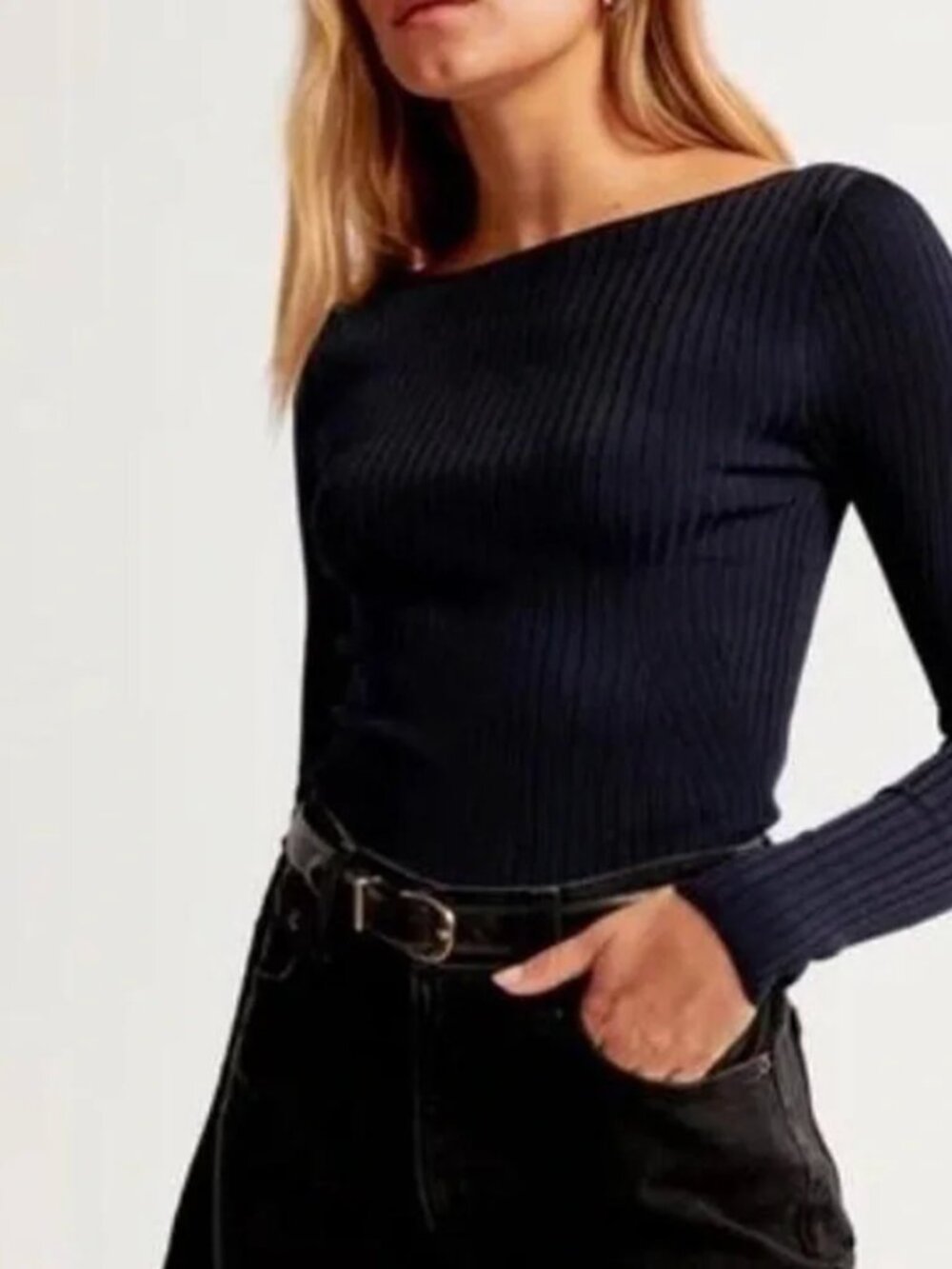 Abercrombie Glossy Slash Sweater Top, Navy, Medium